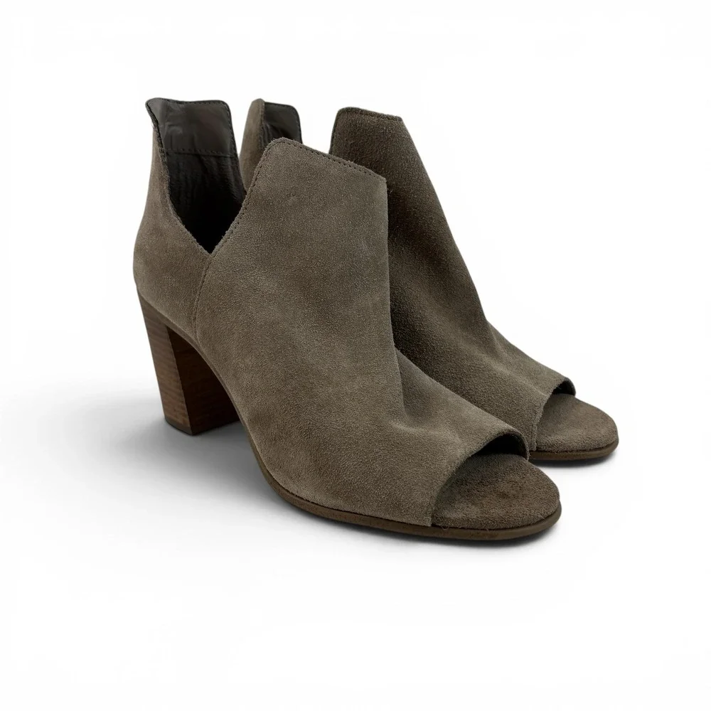Steve‎ Madden Nellie Taupe Suede Peep Toe Cutout Block Heel Booties Women's 6